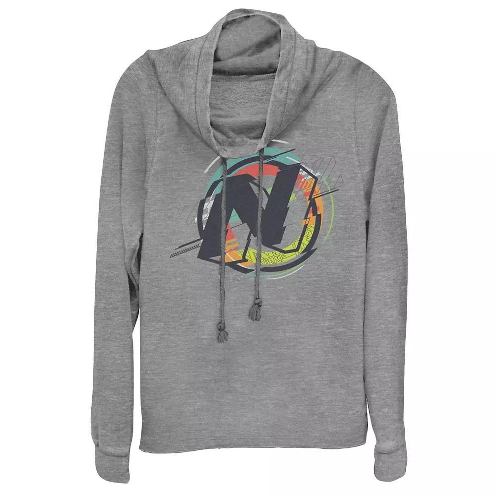 Juniors' Nerf Glitch N Logo Cowlneck Graphic Lightweight Long Sleeve, Girl's, Size: 3XL, Gray Grey Product Image