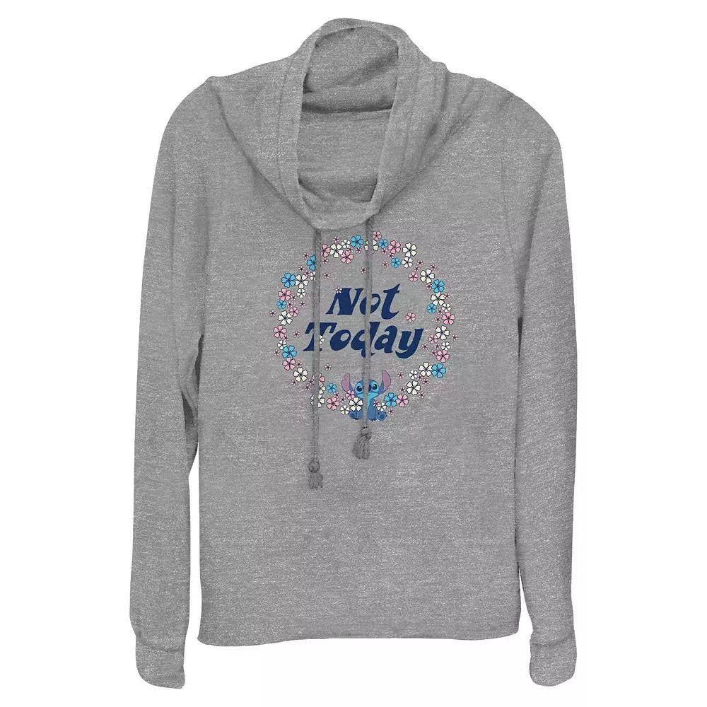 Disney's Lilo & Stitch Not Today Floral Wreath Women's Cowlneck Graphic Lightweight Long Sleeve, Size: Small, Gray Grey Product Image