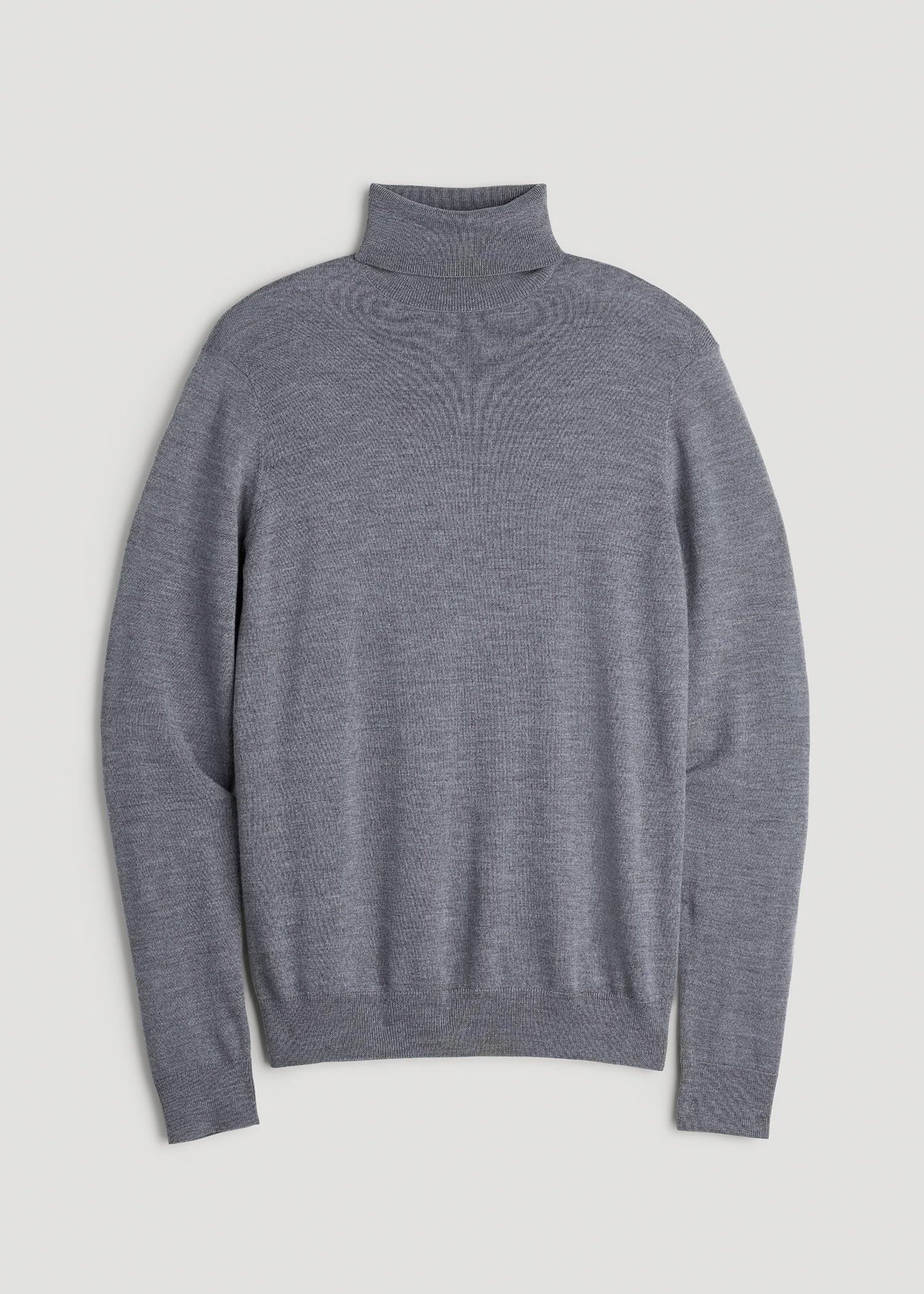 Merino Wool Turtleneck Sweater for Tall Men in Grey Mix Product Image