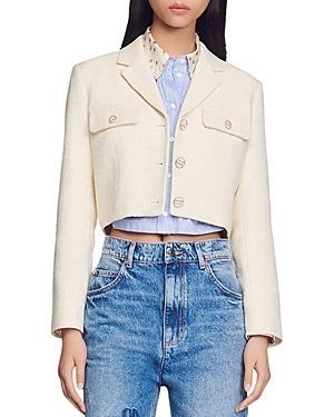 Womens Cropped Tweed Button-Up Jacket Product Image
