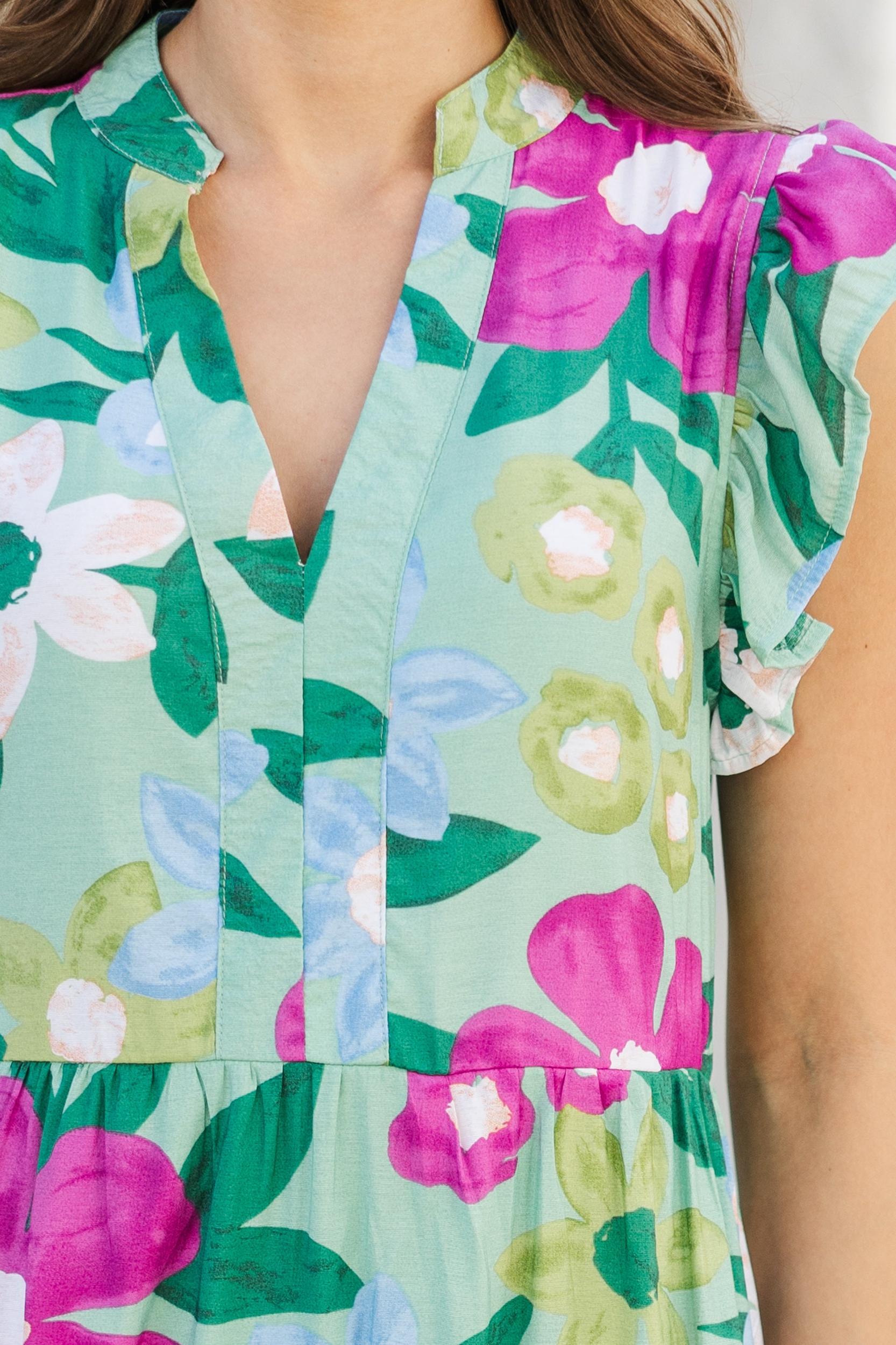 Created Beauty Sage Green Floral Midi Dress Female Product Image