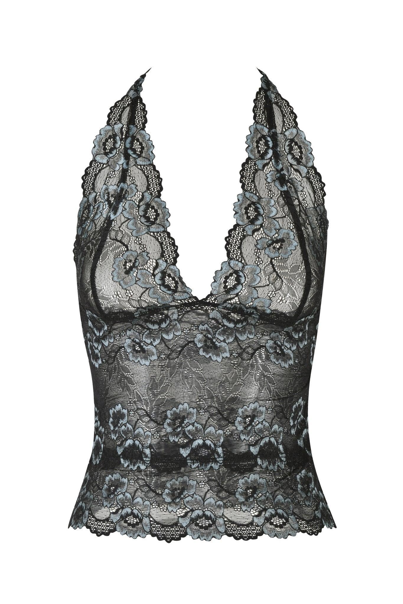 GEM HALTER TOP - BLACK : BLACK BLUE Product Image