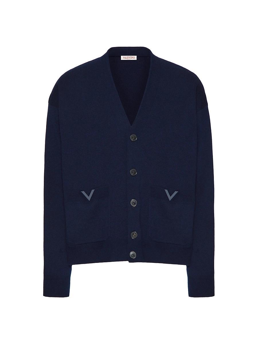 Mens Wool Cardigan with Rubberized V Detail Product Image