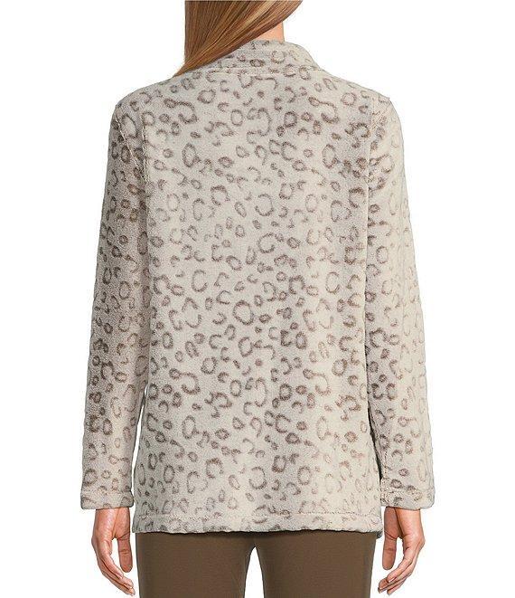 Multiples Plush Embossed Printed Drawstring Split V-Neck Long Sleeve Pullover Top Product Image