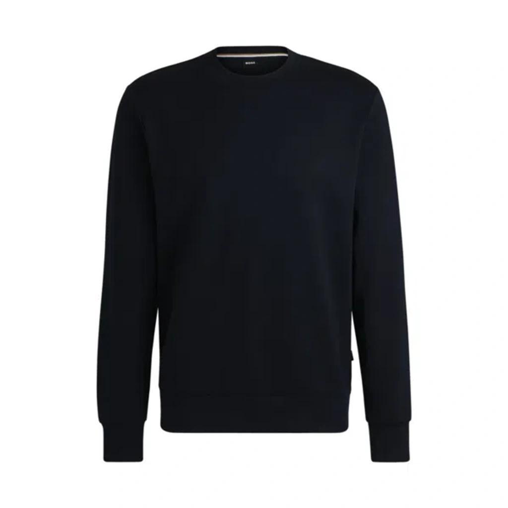HUGO BOSS Cotton-jersey Regular-fit Sweatshirt With Mixed Structures In Dark Blue Product Image