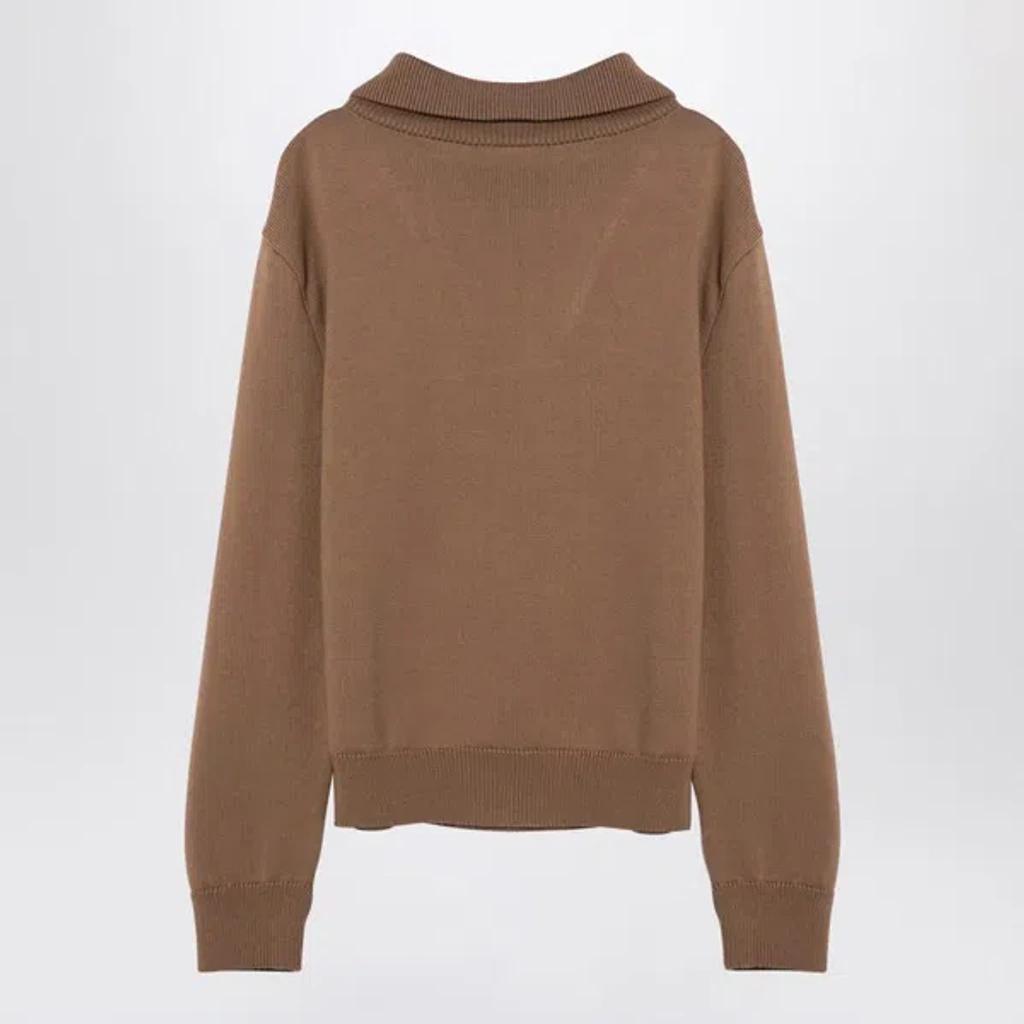COURRÈGES Beige Wool Zip Sweater In Brown Product Image