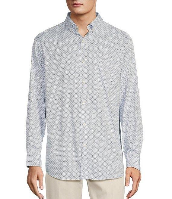 Roundtree & Yorke Performance The Traveler Long Sleeve Diamond Print Twill Sport Shirt Product Image
