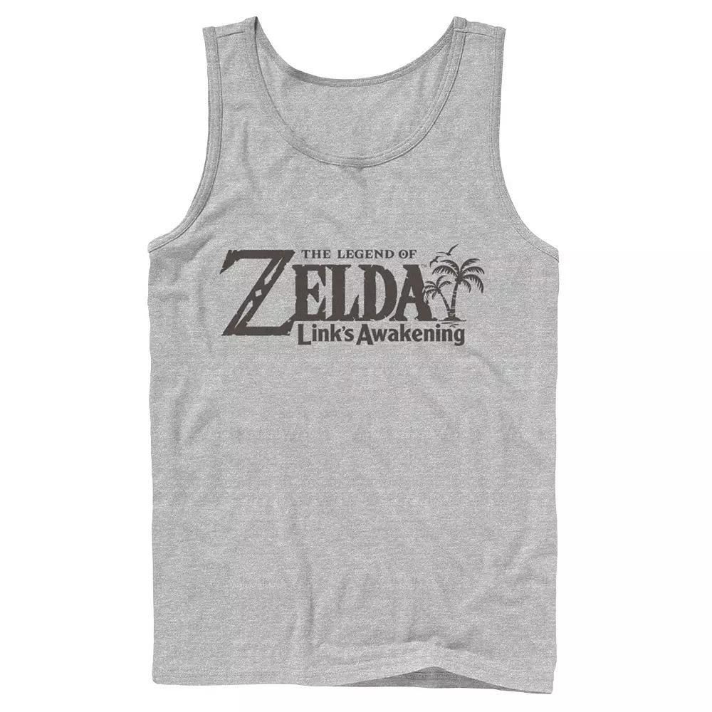 Men's Nintendo Legend Of Zelda Links Awakening Palm Tree Green Text Logo Tank Top, Size: Large, Athletic Grey Product Image