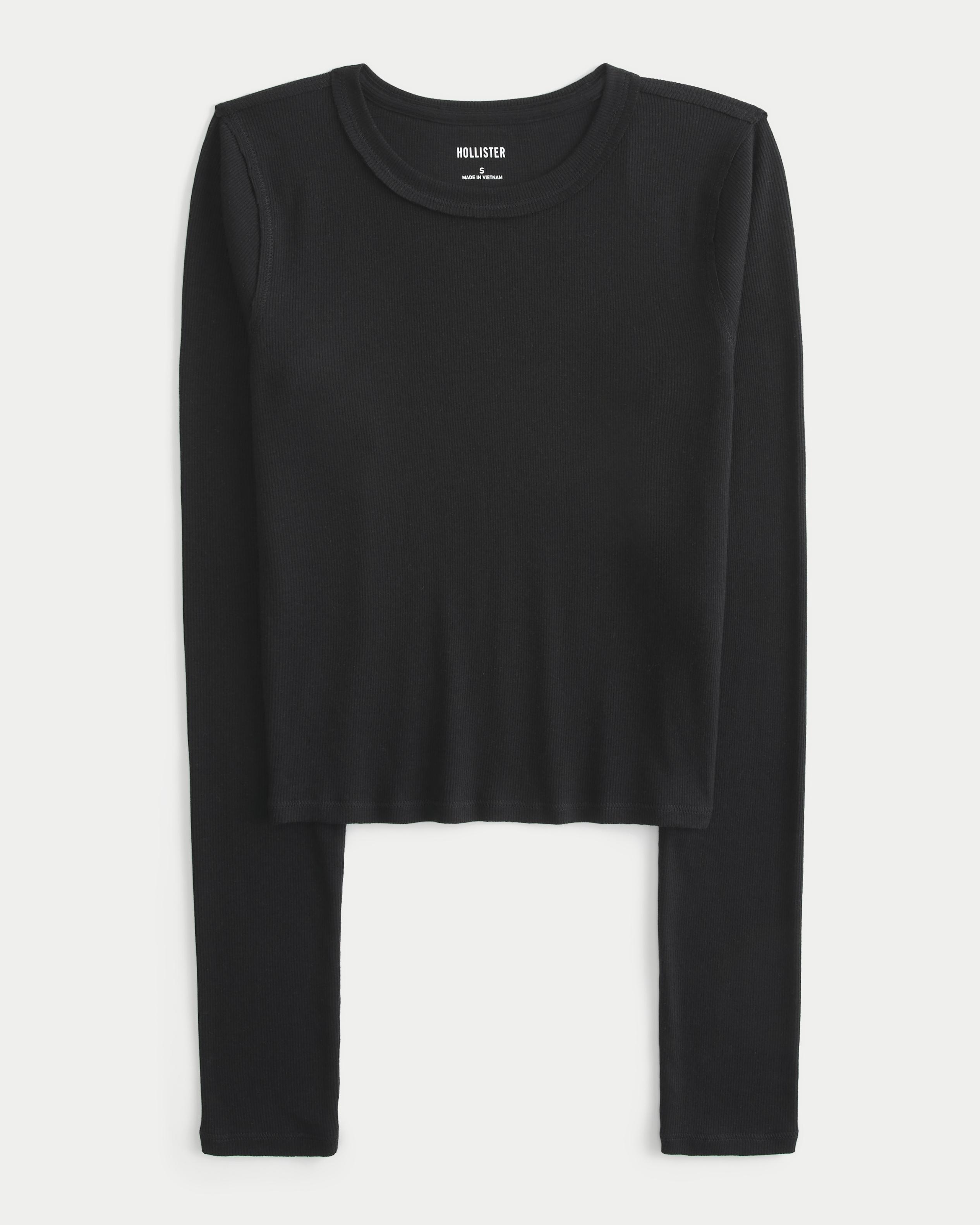 Ribbed Long-Sleeve Crew Top Product Image