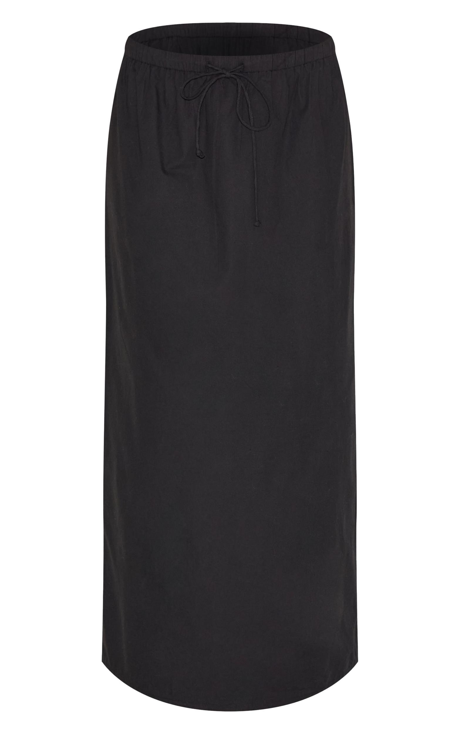 Petite Black Cotton Drawstring Tie Maxi Skirt Product Image