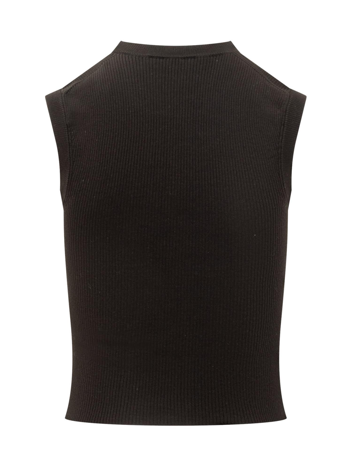 JIL SANDER Womens Black Logo-embroidered V-neck Top Product Image
