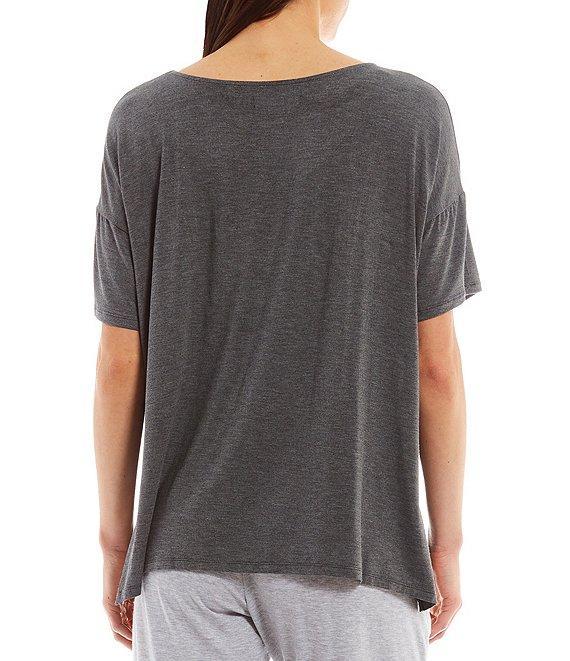 Donna Karan Solid Drop Shoulder Short Sleeve Round Neck Shirt Product Image