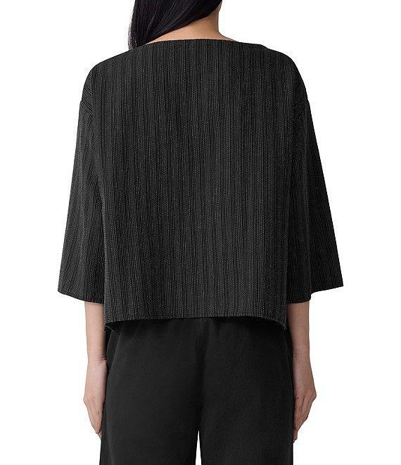 Eileen Fisher Petite Yarn-Dyed Stripe Boat Neck 3/4 Sleeve Box Top Product Image