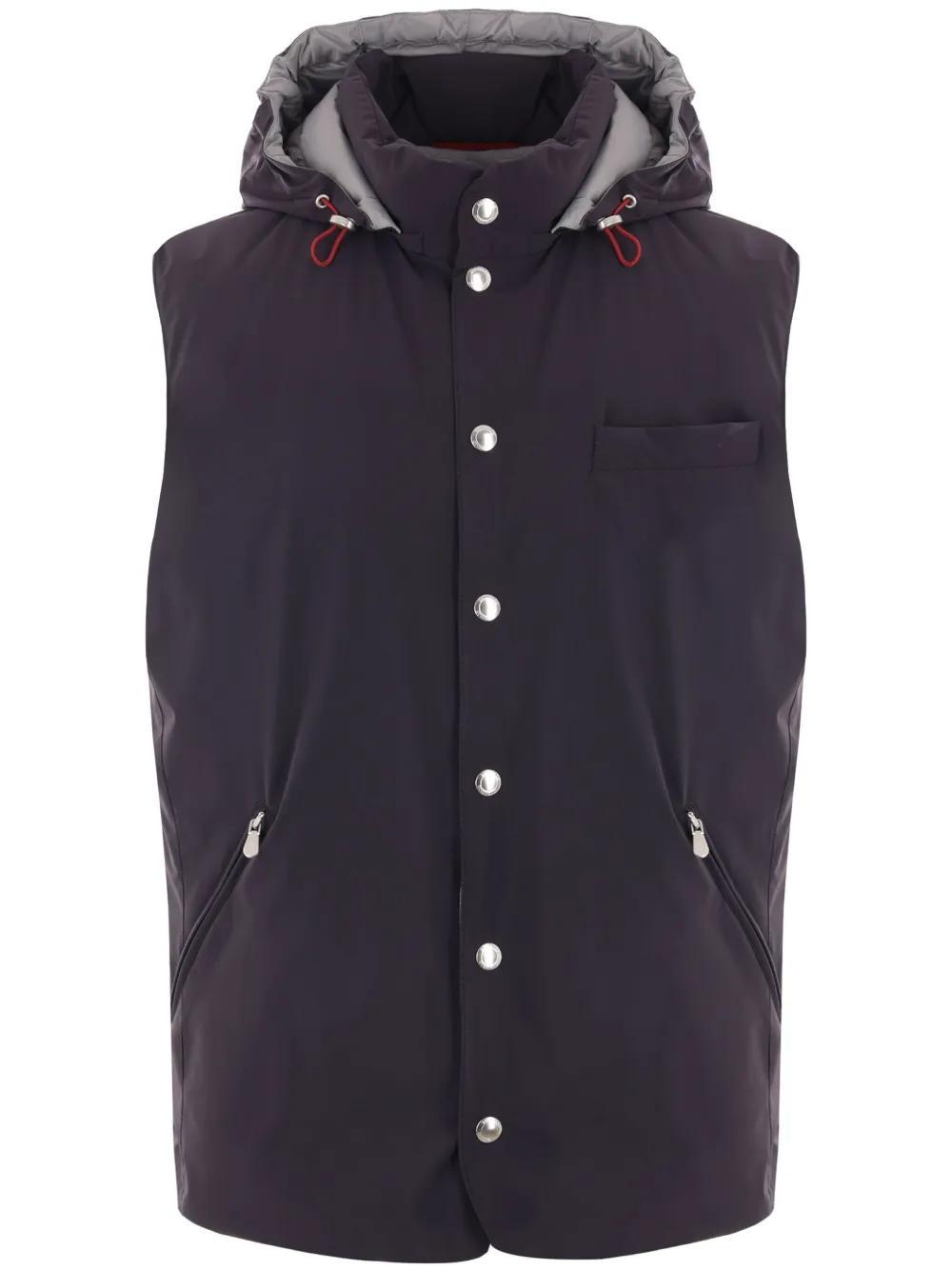 BRUNELLO CUCINELLI Hooded Padded Gilet In Blue Colored+panama Product Image
