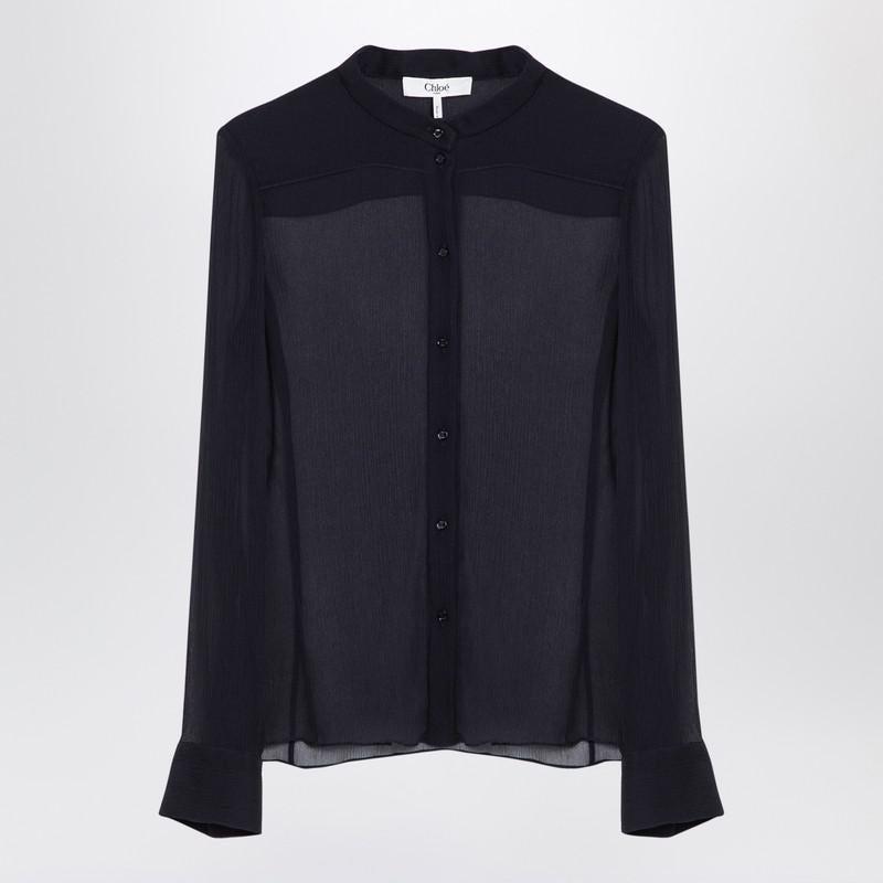 Transparent Blue Silk Blouse Product Image