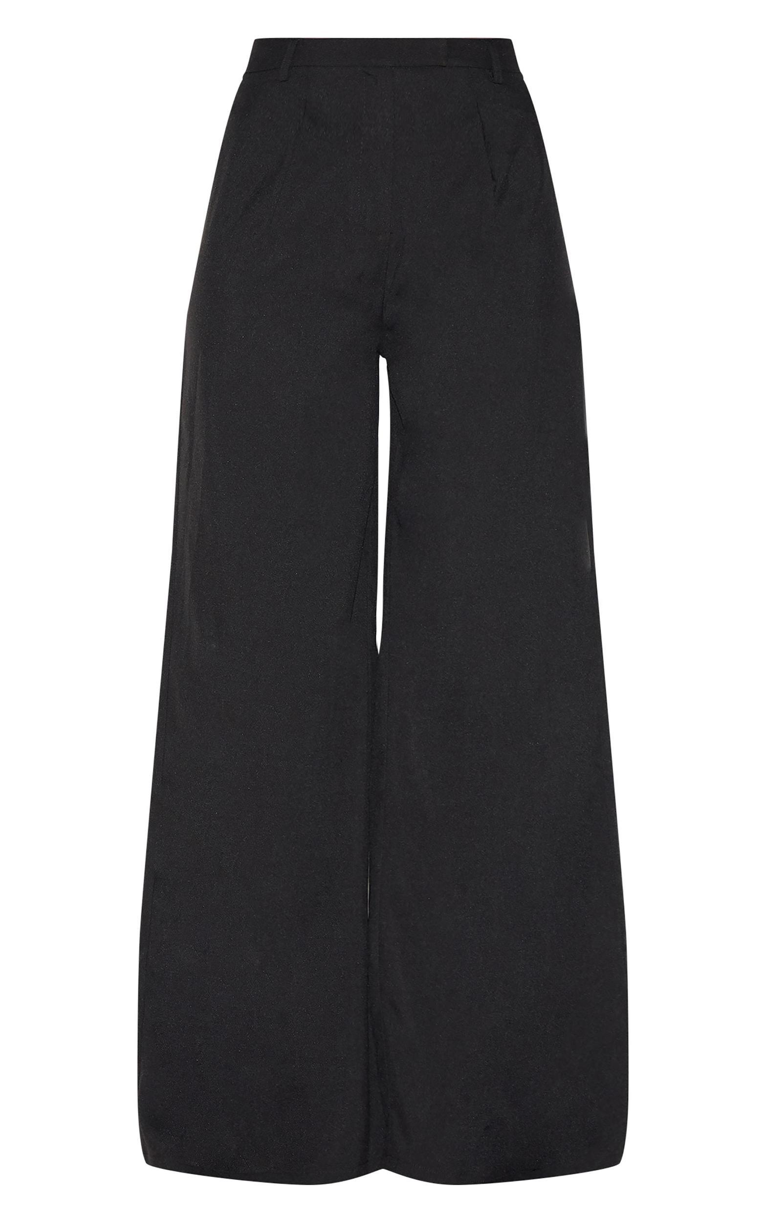 Black Woven Tailored High Waist Wide Leg Pants Product Image