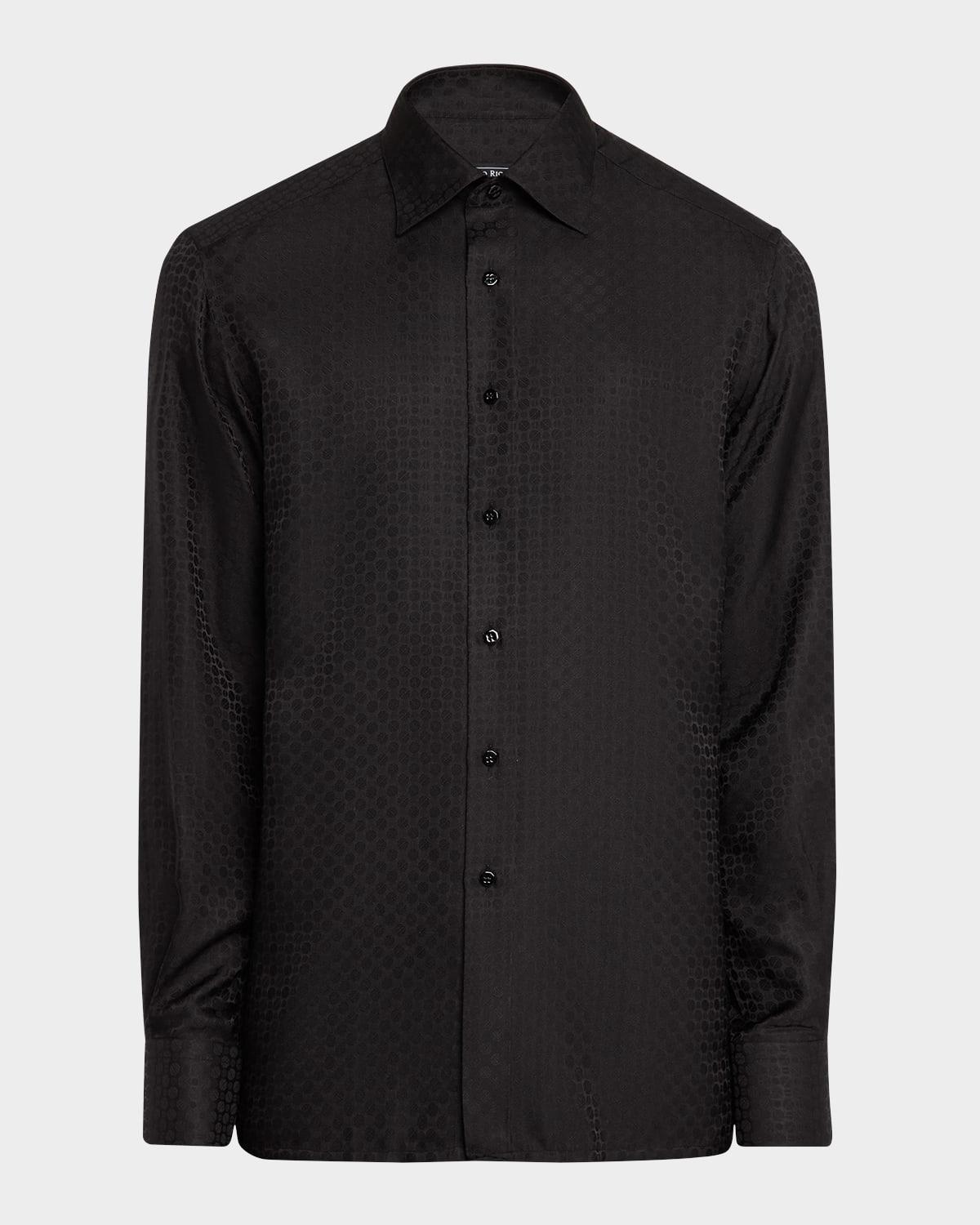 Mens Silk Geometric Jacquard Dress Shirt Product Image