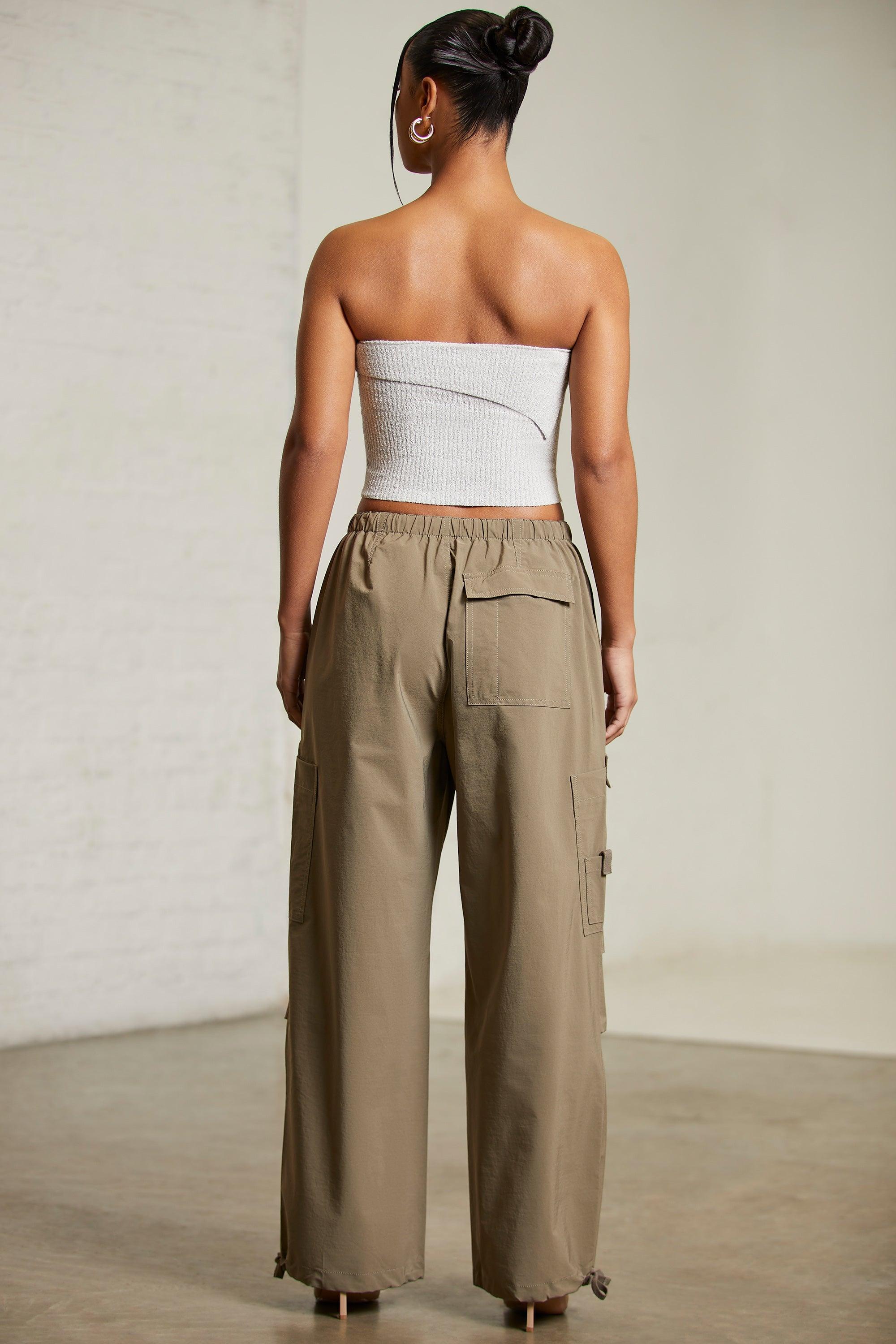 Wide Leg Cargo Trousers in Green Product Image