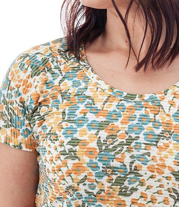 Aventura Charlie Floral Single Knit Jersey Scoop Neck Cap Sleeves Ruching Top Product Image