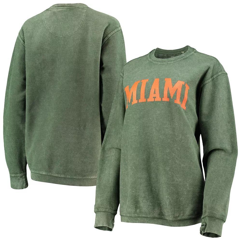 Womens Pressbox Green Miami Hurricanes Comfy Cord Vintage Wash Basic Arch Pullover Sweatshirt Product Image
