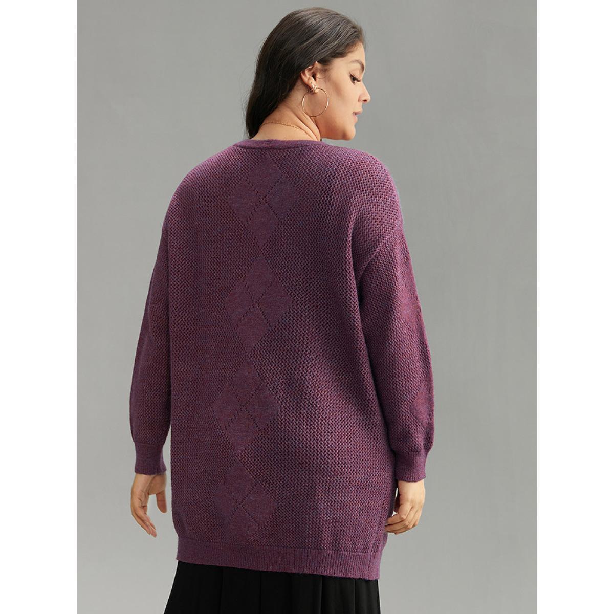 Plus Size Geometric Heather Pocket Button Up Cardigan Purple Women Casual Loose Long Sleeve Dailywear Cardigans BloomChic 14-16/1X Product Image