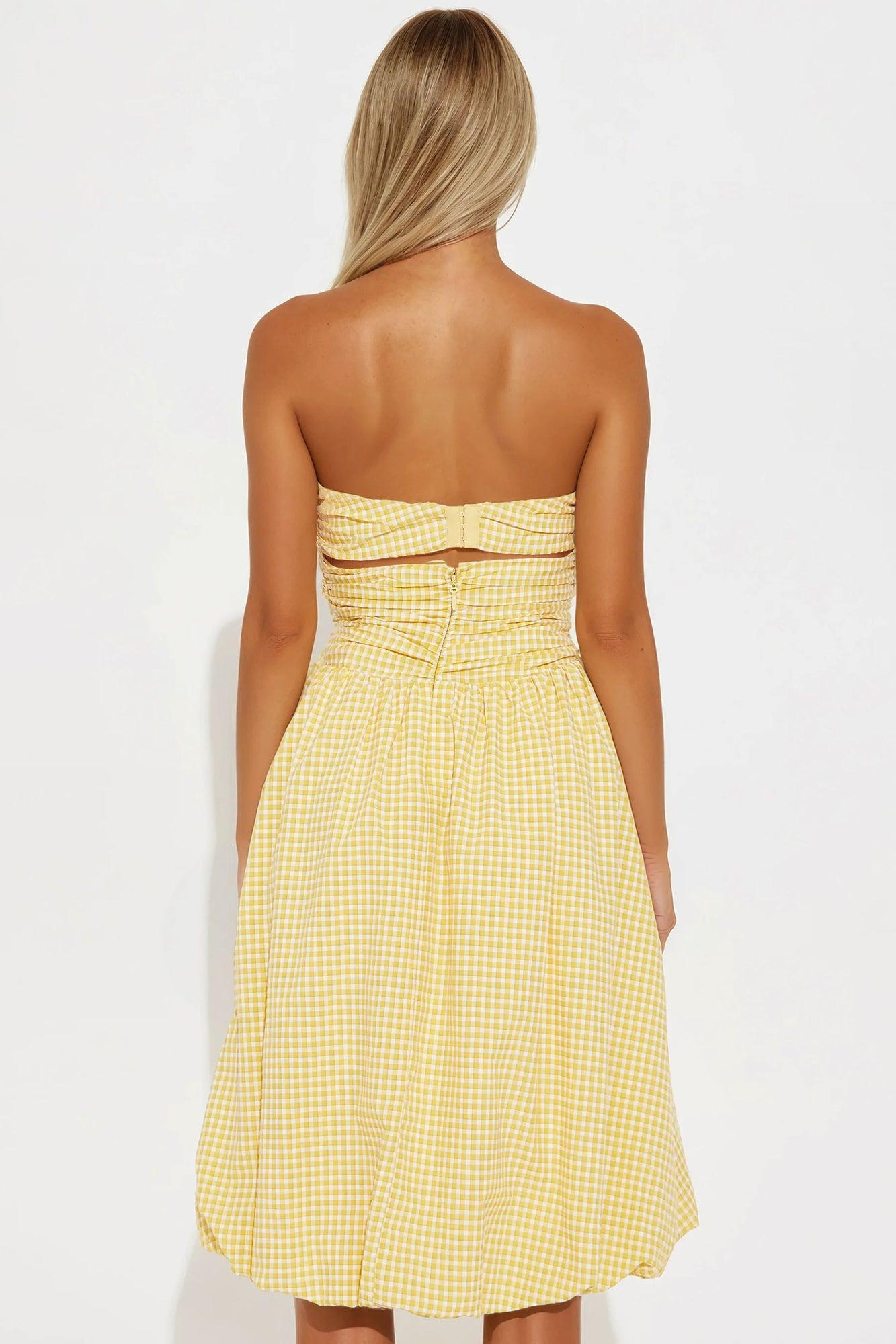 Leighton Gingham Bubble Midi Dress - Yellow Product Image