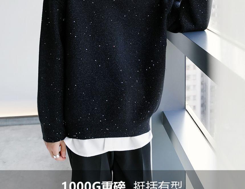Long-Sleeve Crew Neck Glitter Sweater Product Image