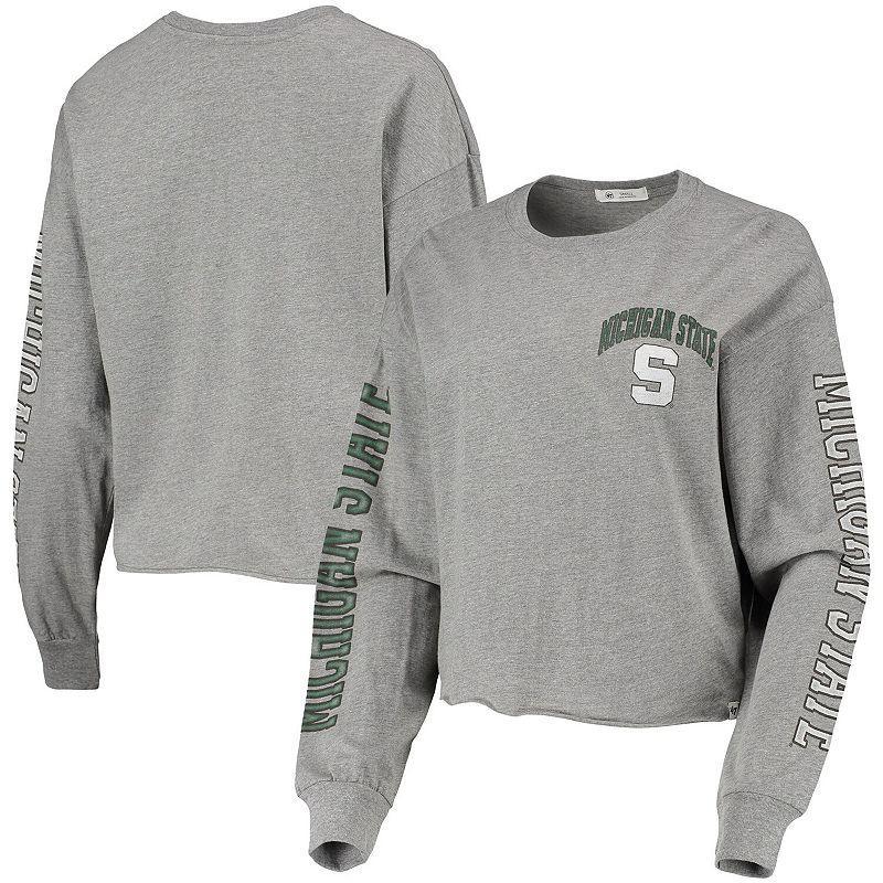 Women's '47 Heathered Gray Michigan State Spartans Ultra Max Parkway Long Sleeve Cropped T-Shirt, Size: Large, Grey Product Image
