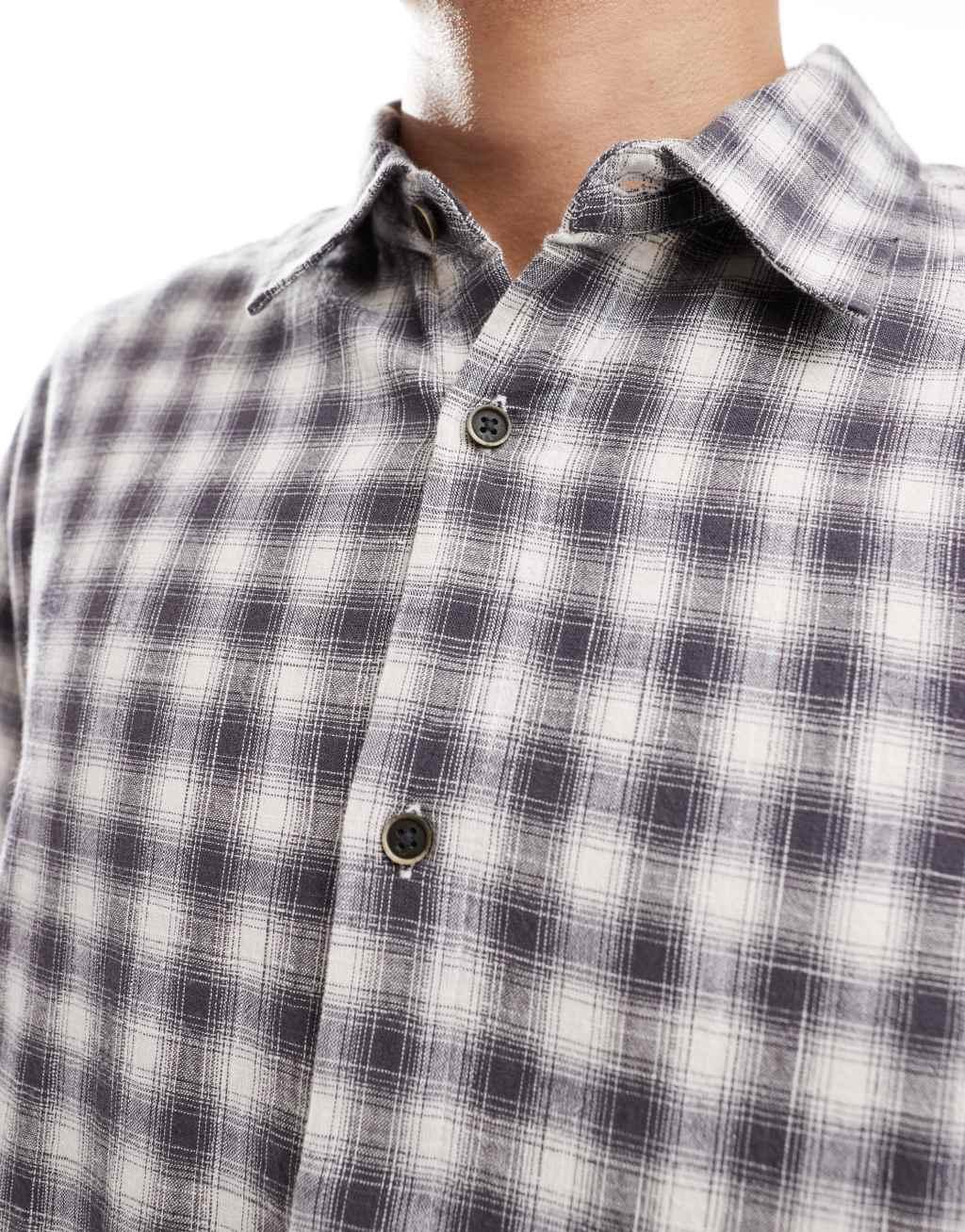 Pull&Bear washed plaid shirt in gray Product Image