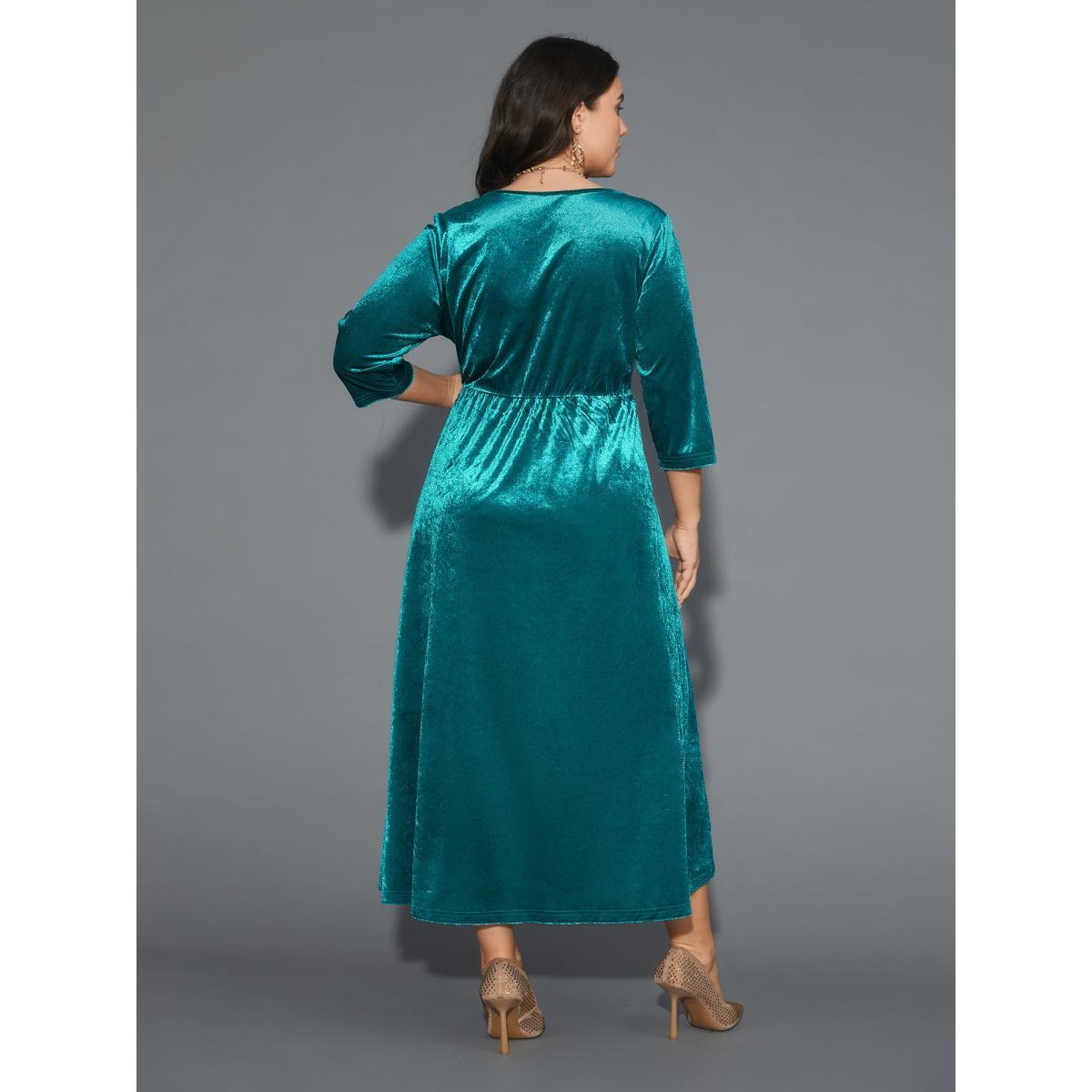 Plus Size Velvet V-Neck Side Slit Maxi Dress Aegean Women Cocktail Texture Party Curvy Bloomchic 22-24/3X Product Image
