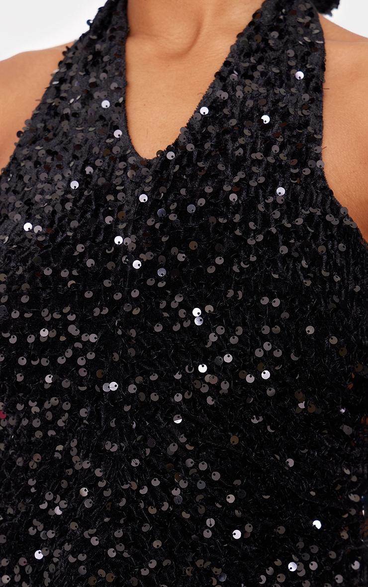 Black Velvet Sequin Halterneck Long Top Product Image