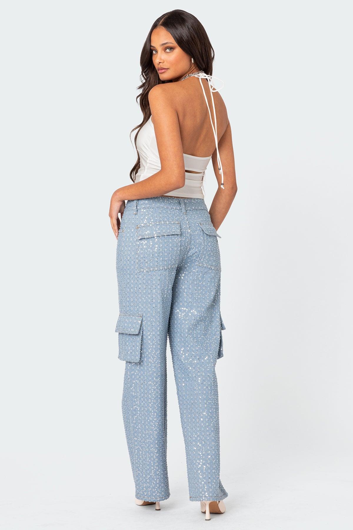 Icing Sequin Low Rise Cargo Jeans Product Image