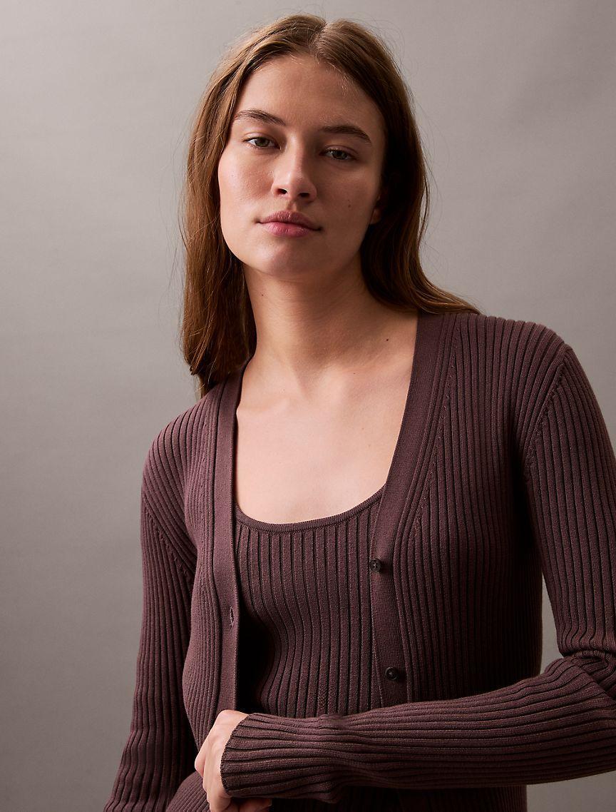 Smooth Cotton Rib Sweater Cardigan Product Image