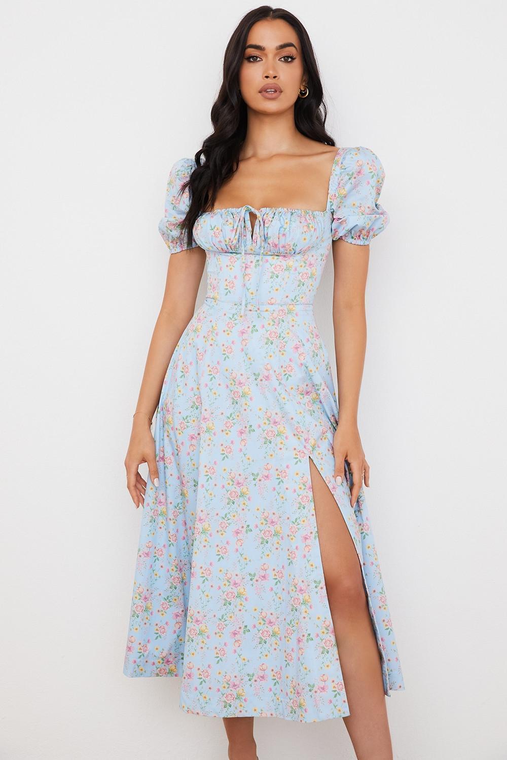 Tallulah Blue Vintage Floral Puff Sleeve Midi Dress Product Image