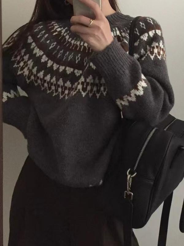 Fair Isle Color Block Oversized Sweater Product Image