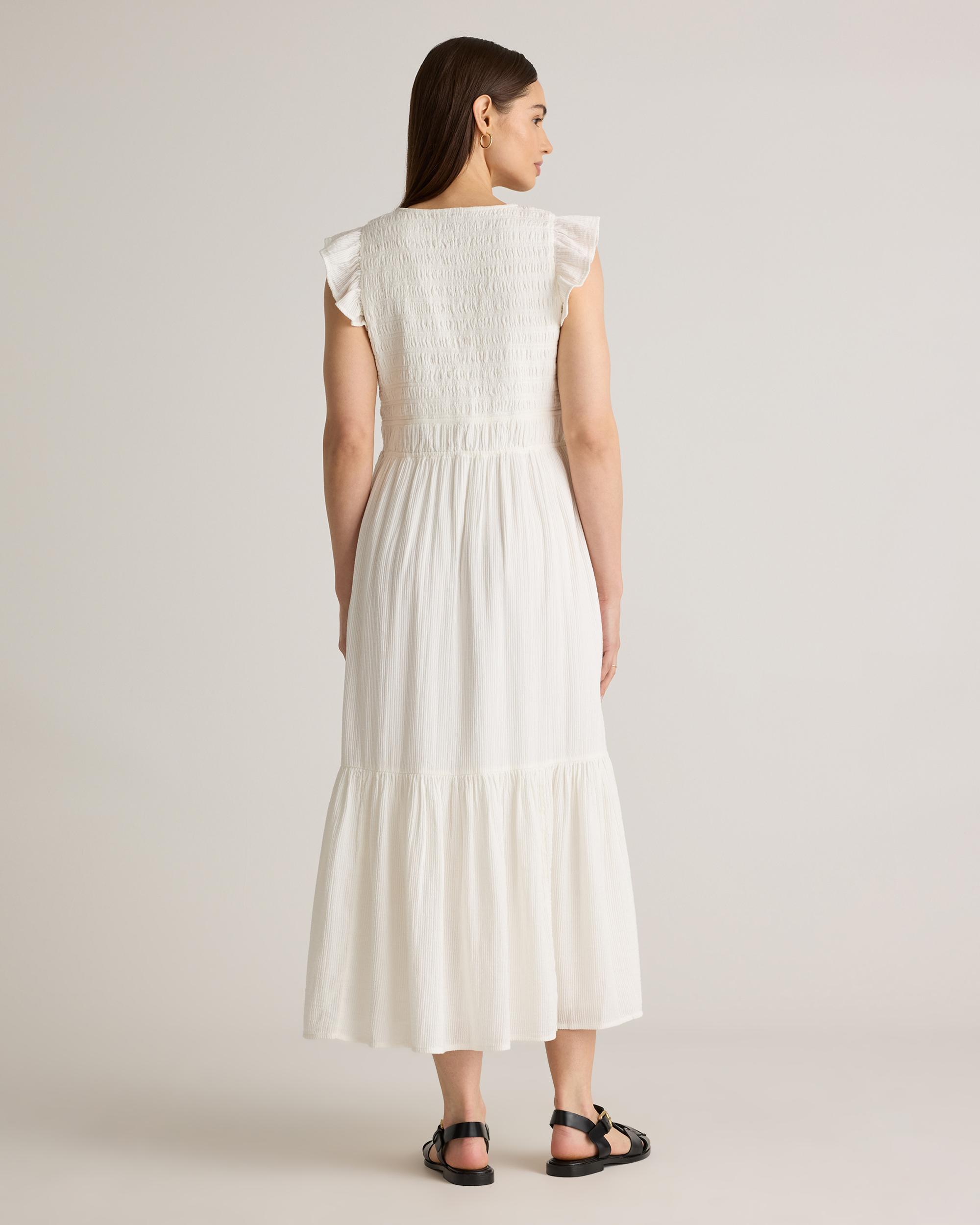 Quince | Women's Organic Textured Cotton Smocked V-Neck Midi Dress Size XL, Organic Cotton Product Image