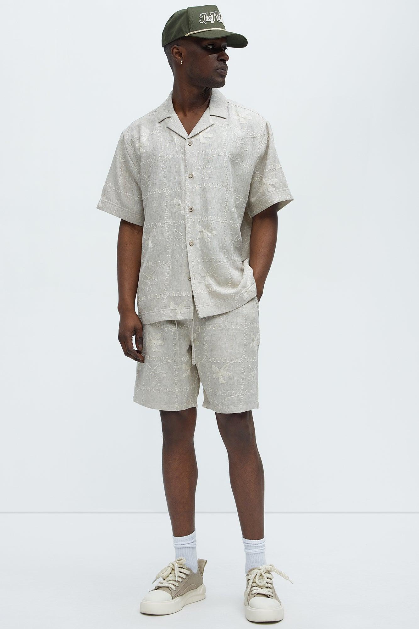 Embroidered Flowers Relaxed Shorts - Stone/Combo Product Image