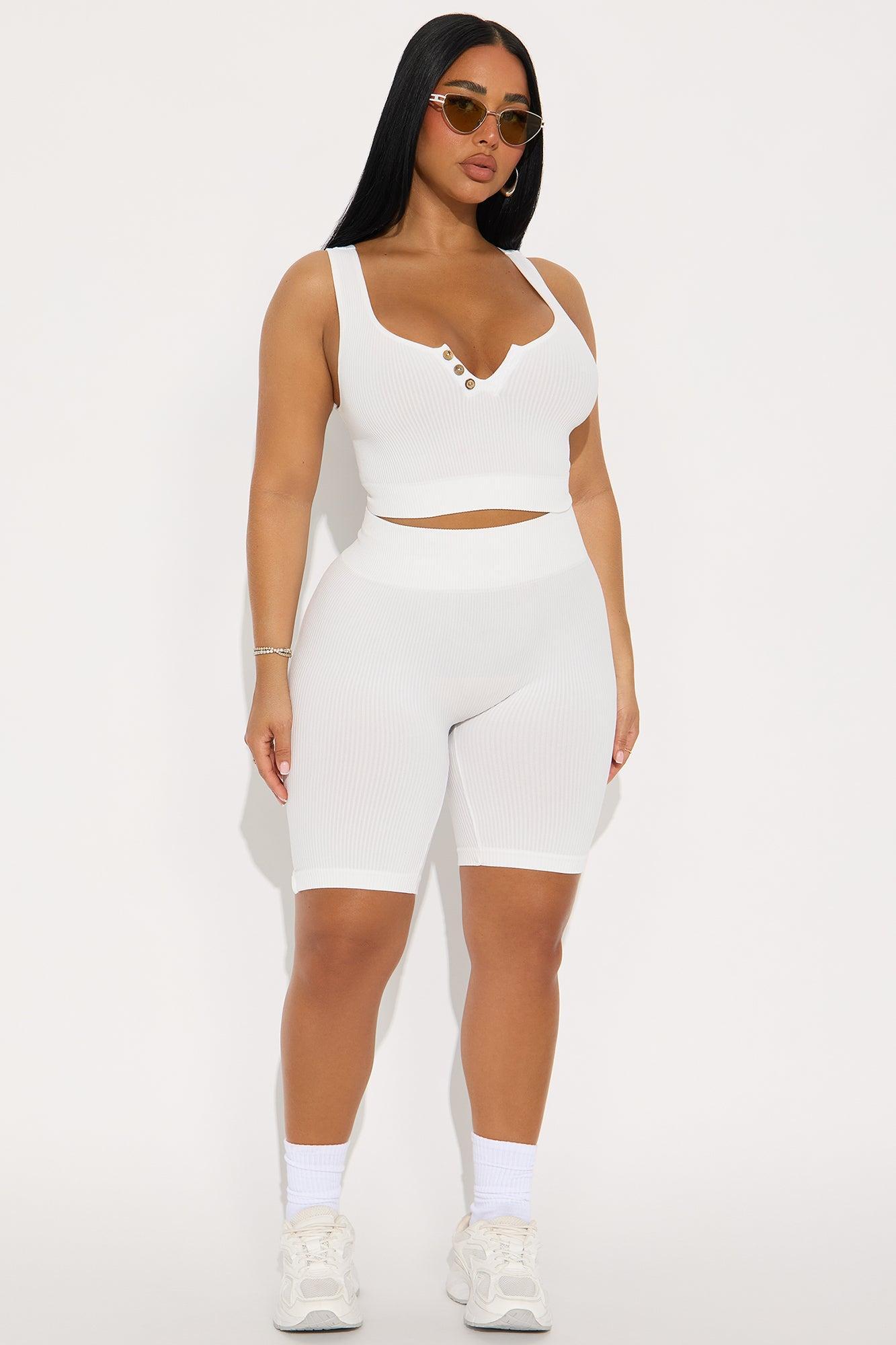 Hannah Seamless Ribbed Biker Short Set - White Product Image