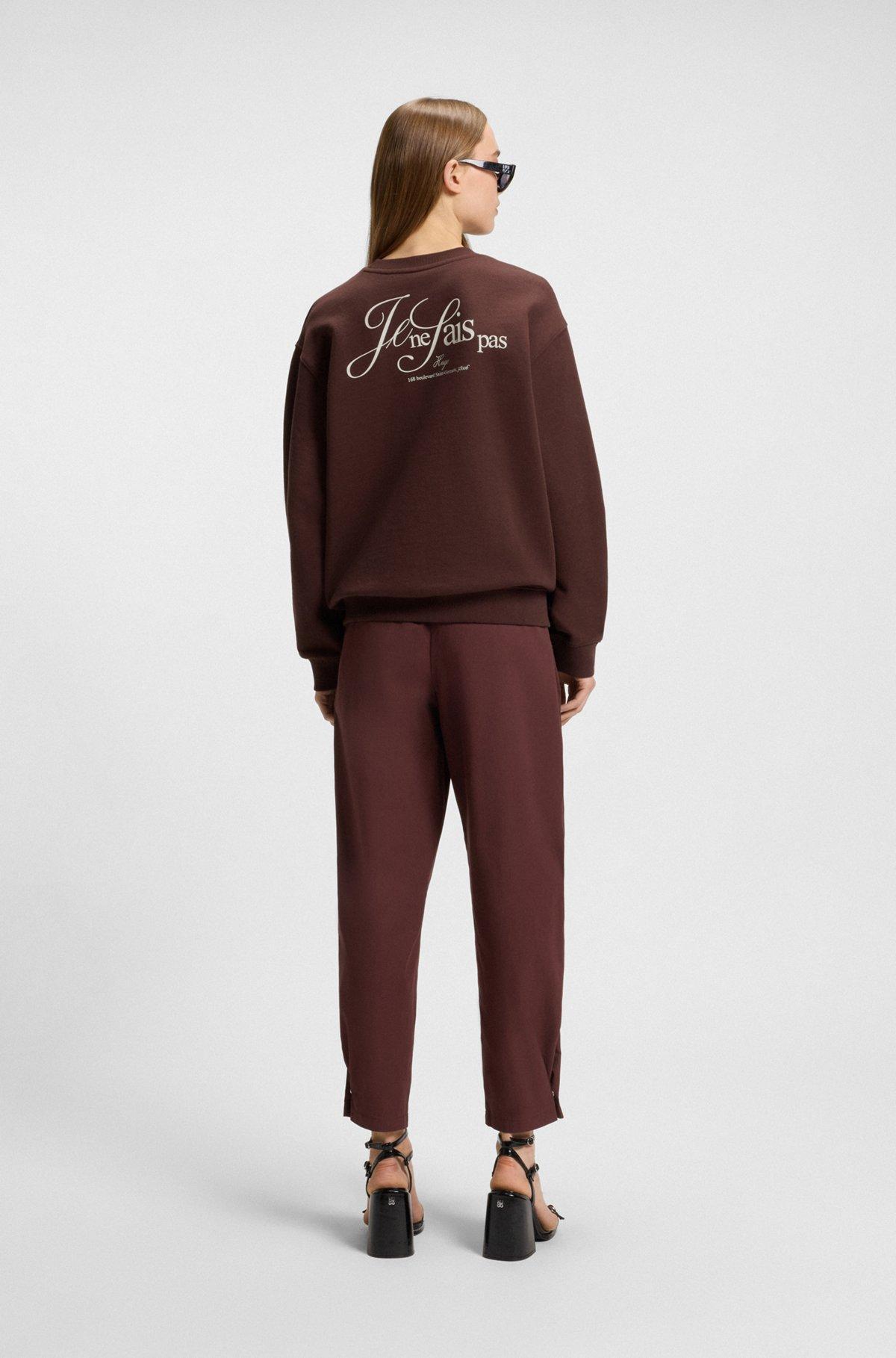 HUGO - Cotton-terry sweatshirt with Parisian graphic print - Dark Brown Product Image