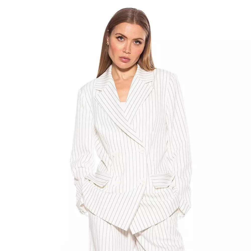 Women's ALEXIA ADMOR Indigo Oversized Double Breasted Jacket, Size: 4, Gray Stripe Product Image