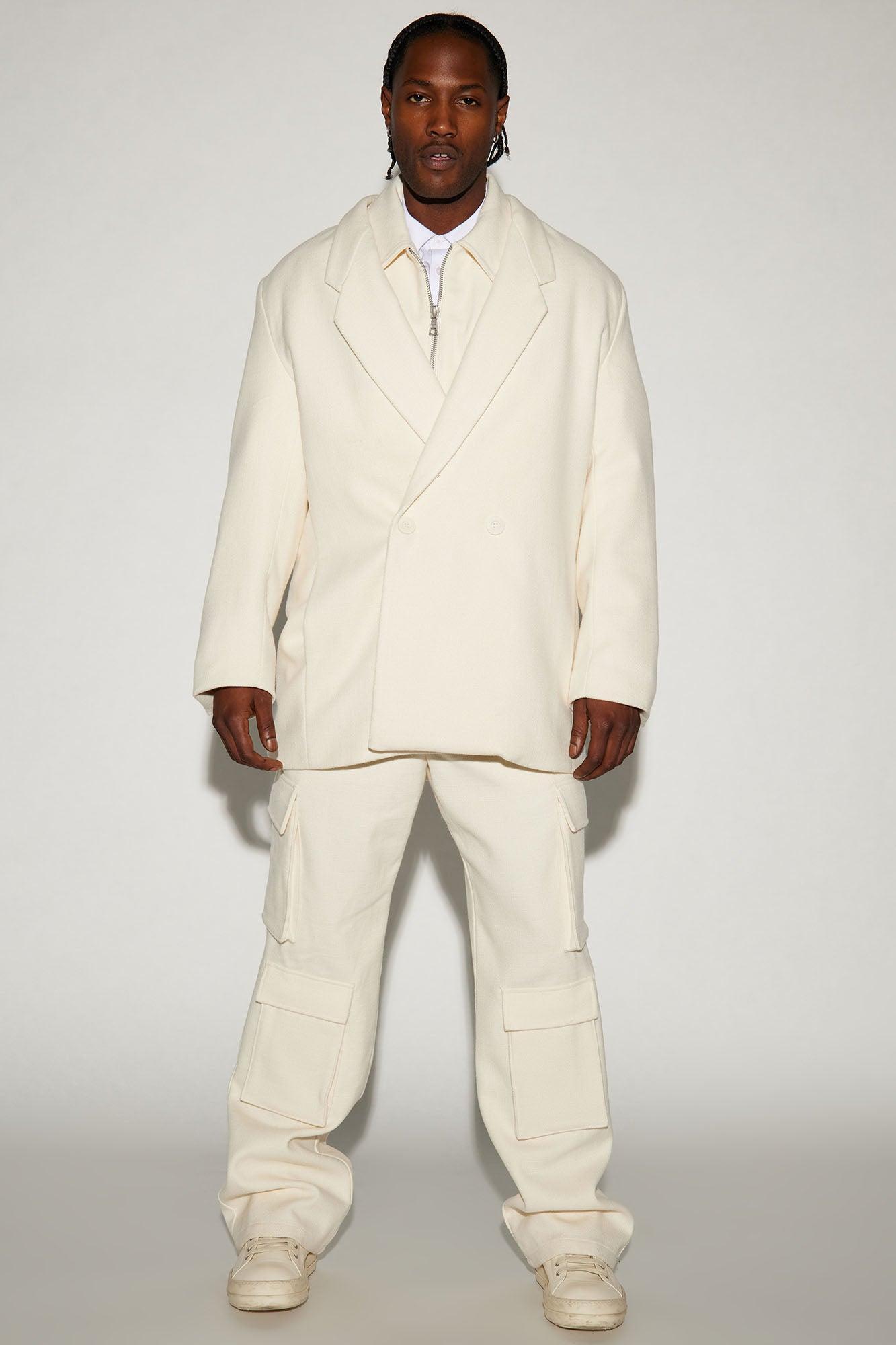 Wilder Textured Weave Double Breasted Suit Jacket - Cream Product Image