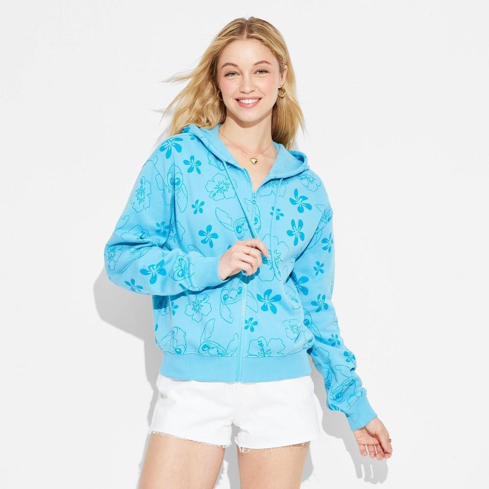 Womens Stitch Zip-Up Graphic Hoodie Sweatshirt - Blue Product Image