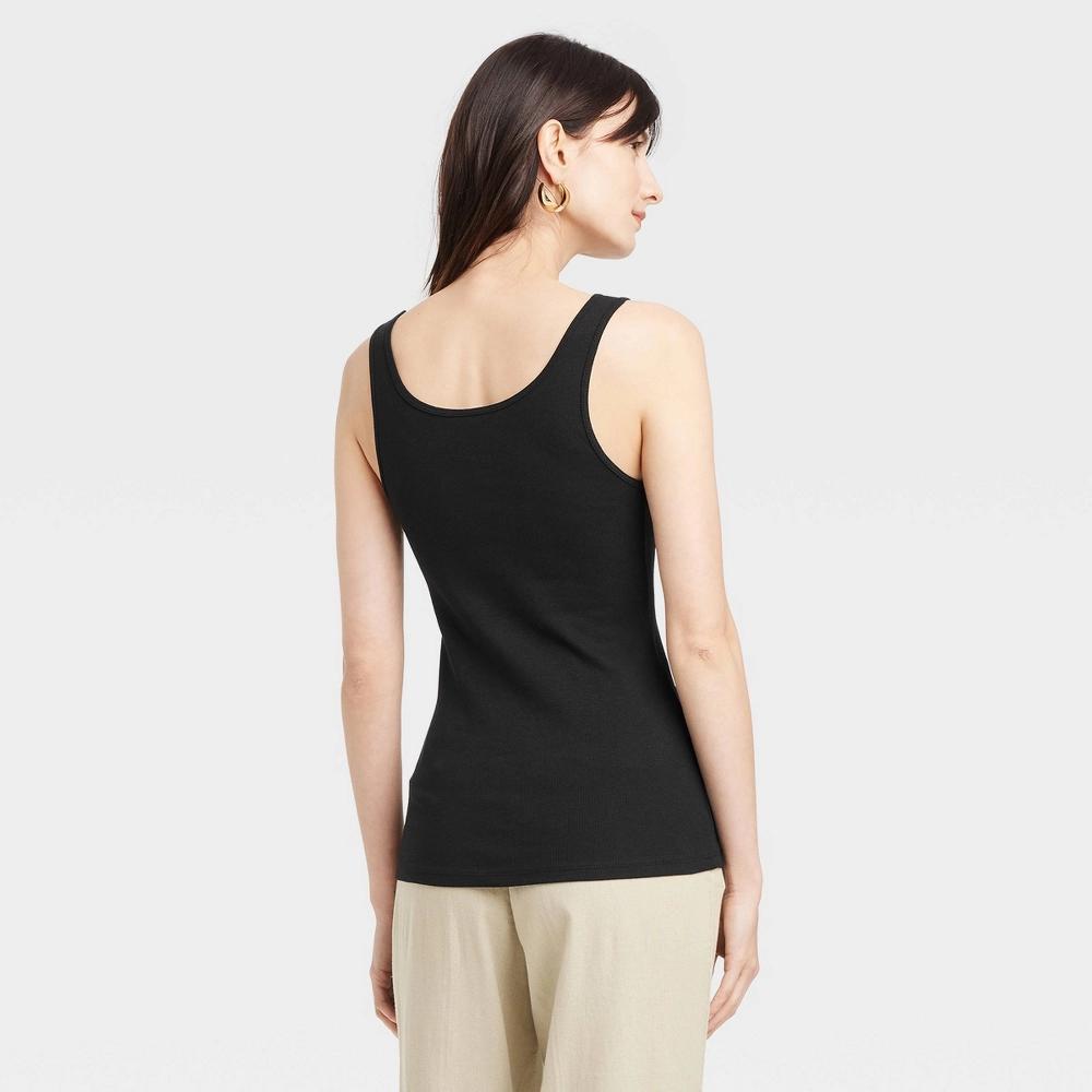 Women's Slim Fit Layered Tank Top - A New Day™ Black L: Cotton Modal Blend, Scoopneck, Pullover Style Product Image