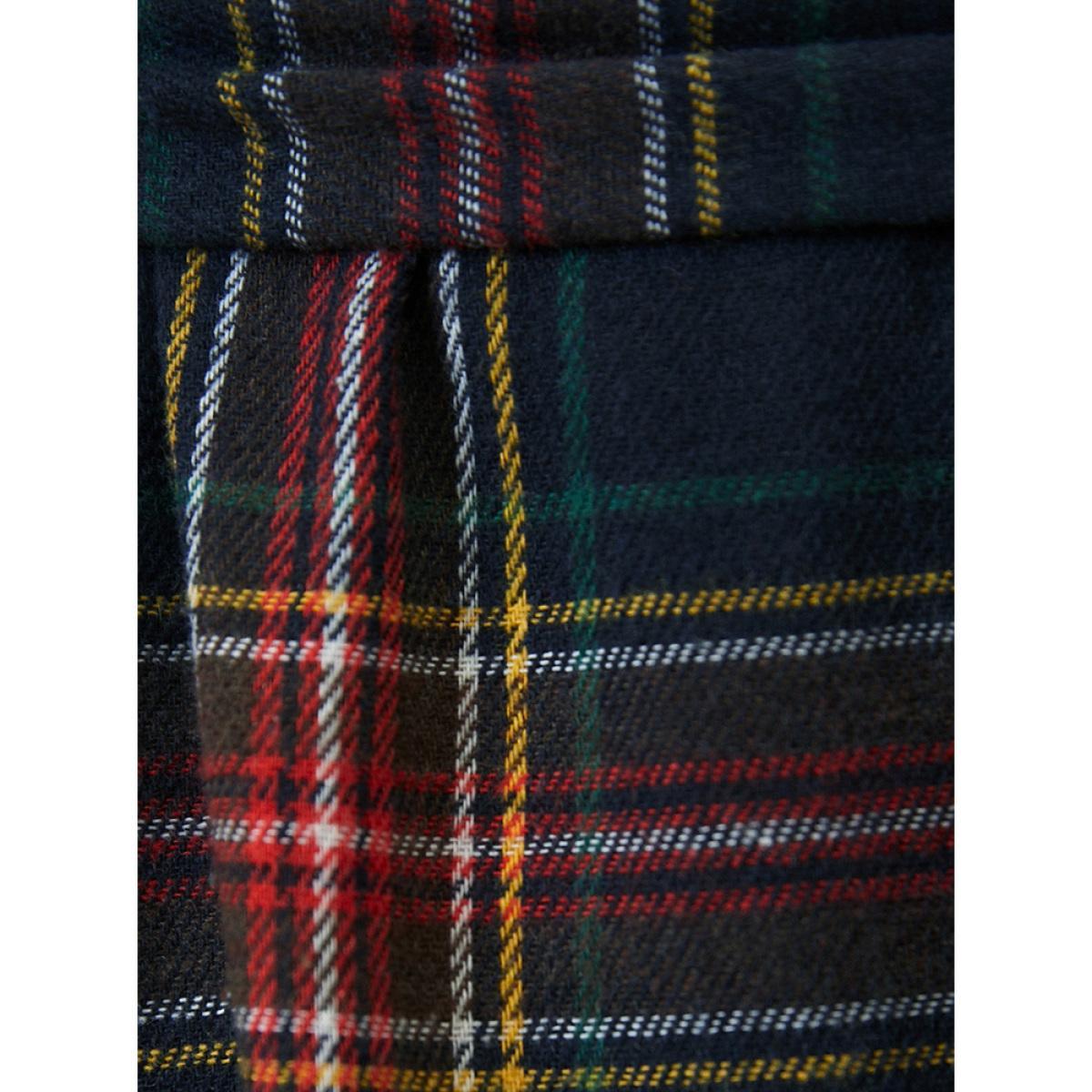 Plus Size Plaid Lantern Sleeve Pocket Belted Square Neck Dress Navy Women Elegant Pocket Square Neck Long Sleeve Curvy Midi Dress BloomChic 30/6X Product Image