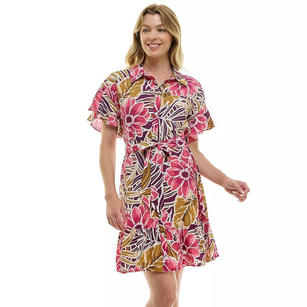 Womens Luxology Button Front Tie-Waist Dress Plum Gold Ivory Product Image