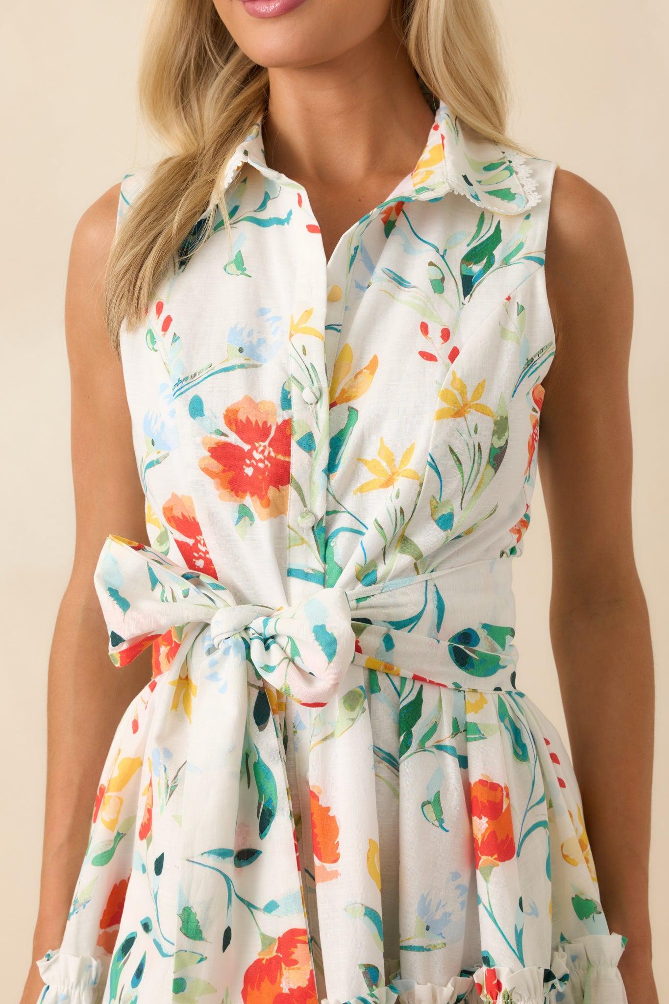 Prosperina Poppie Multi Floral Print Cotton Mini Dress Product Image