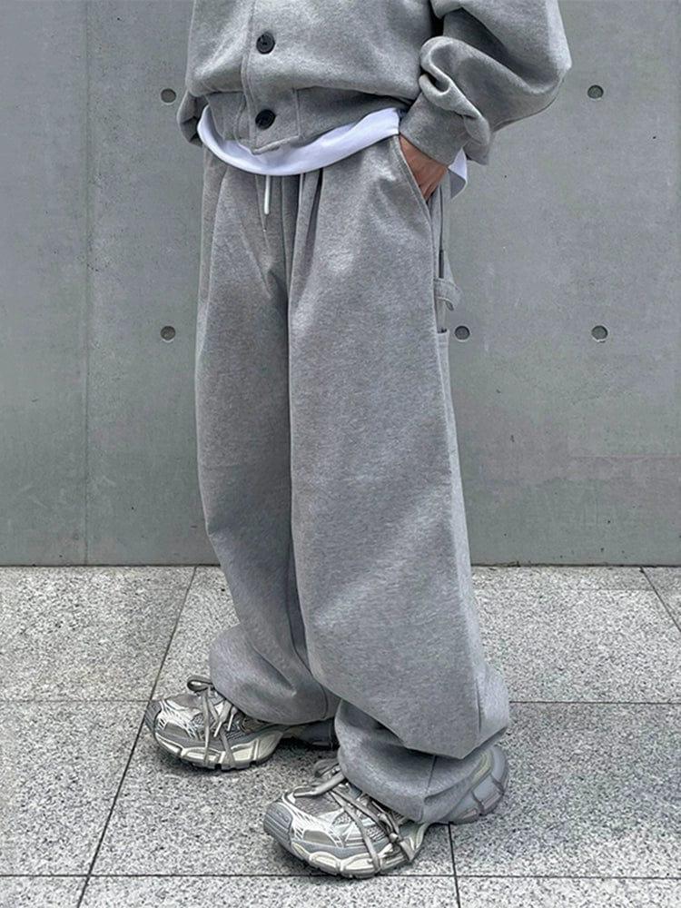 RT No. 11079 GRAY BUTTON-UP HOODIE & WIDE SWEATPANTS Product Image