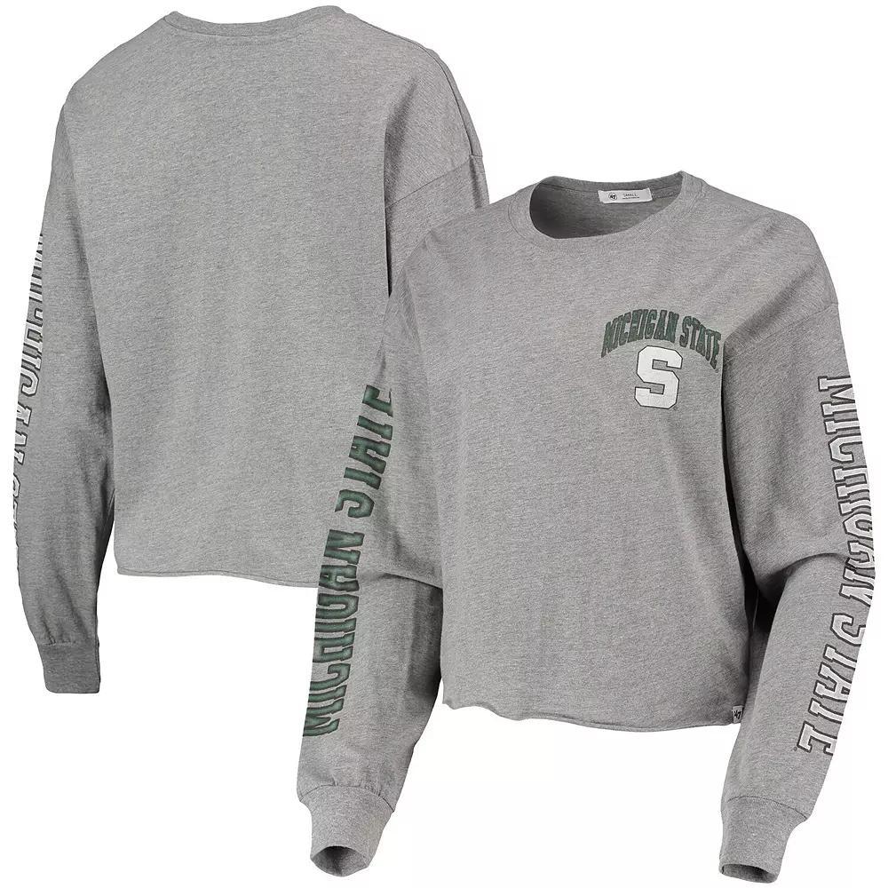 Women's '47 Heathered Gray Michigan State Spartans Ultra Max Parkway Long Sleeve Cropped T-Shirt, Size: Large, Grey Product Image