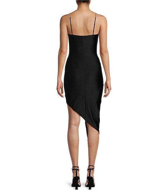 Honey and Rosie Rhinestone Adjustable Spaghetti Strap A-Symmetrical Midi Dress Product Image