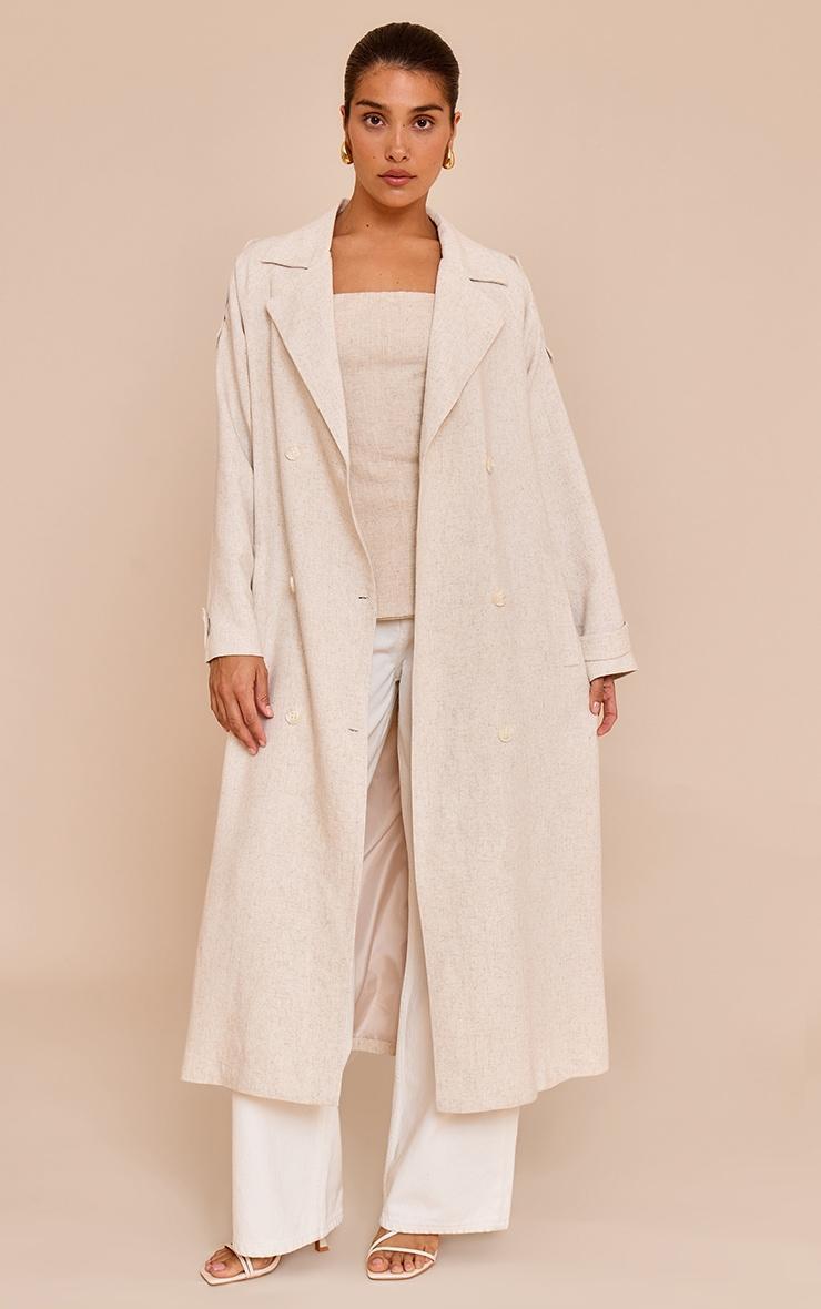 Petite Stone Oversized Linen Look Maxi Trench Coat Product Image